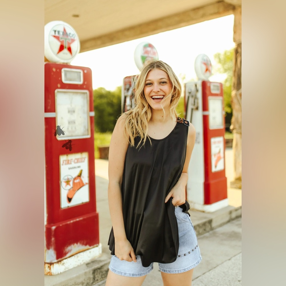 2FlyCo Slay It Satin Tank Top - Black - Picture 9 of 13